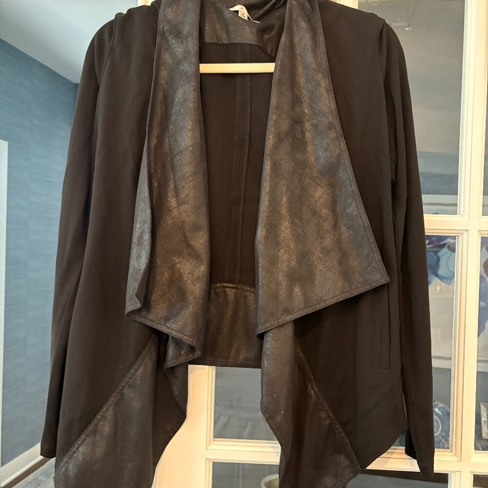 Cabi Black owens faux leather drapey jacket size S